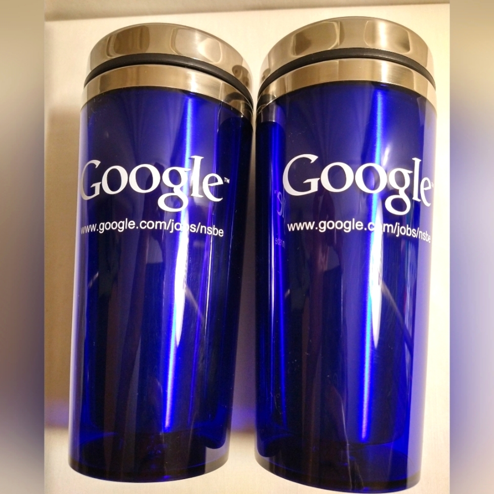 GOOGLE (NSBE) HOT/COLD 2 BLUE  INSULATED METAL & PLASTIC  DOUBLE WALL CUP (NWT)